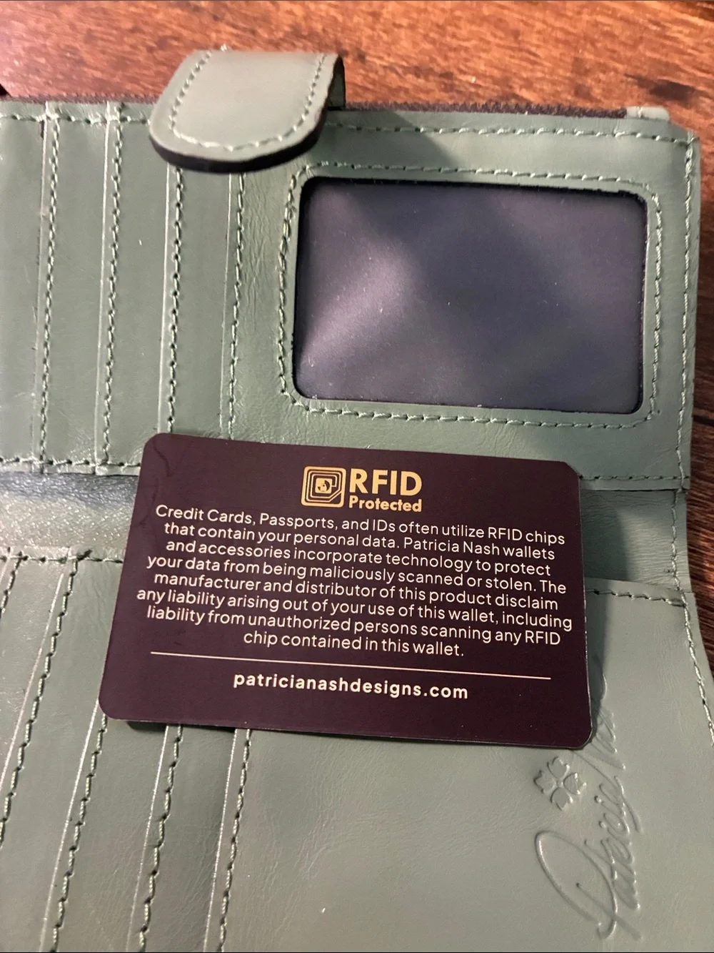 Patricia Nash Sage Green Leather Snap Wallet
